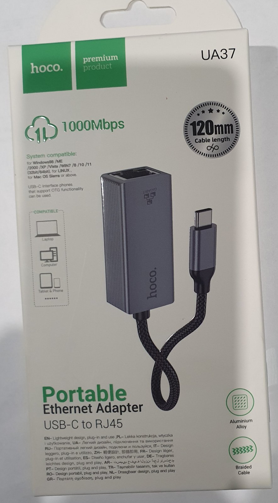 Портативный интернет-адаптер USB-C to RJ45 UA37